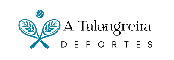 Logo de A Talangreira Deportes con dos raquetas cruzadas y una pelota en color azul