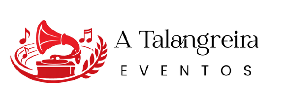 Logo de A Talangreira Eventos con un gramófono rojo y notas musicales
